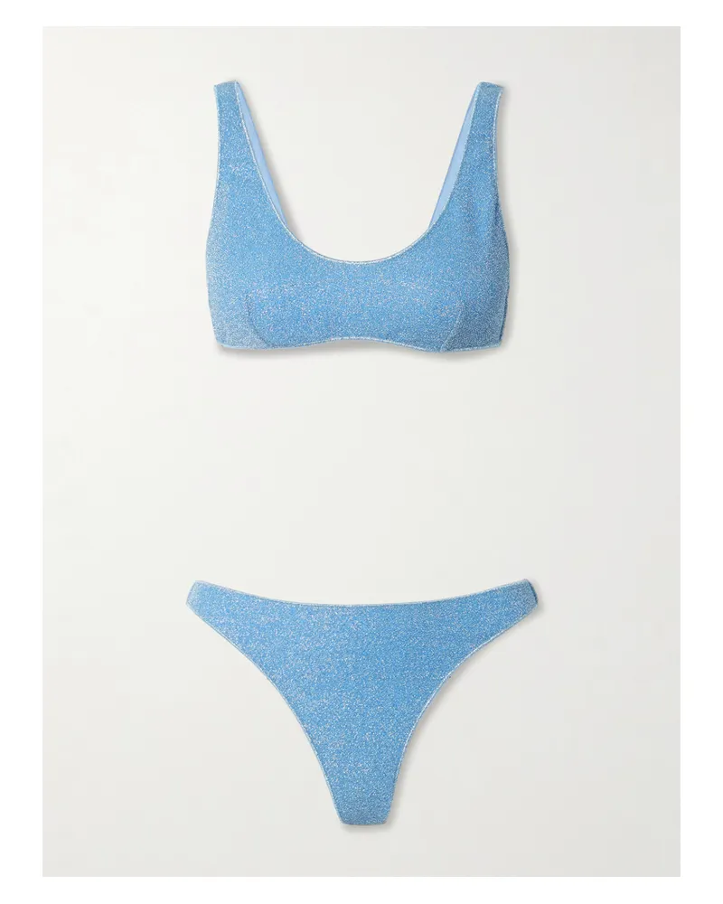 Oséree Lumière Sporty Bikini In Metallic-optik - Blau Blau