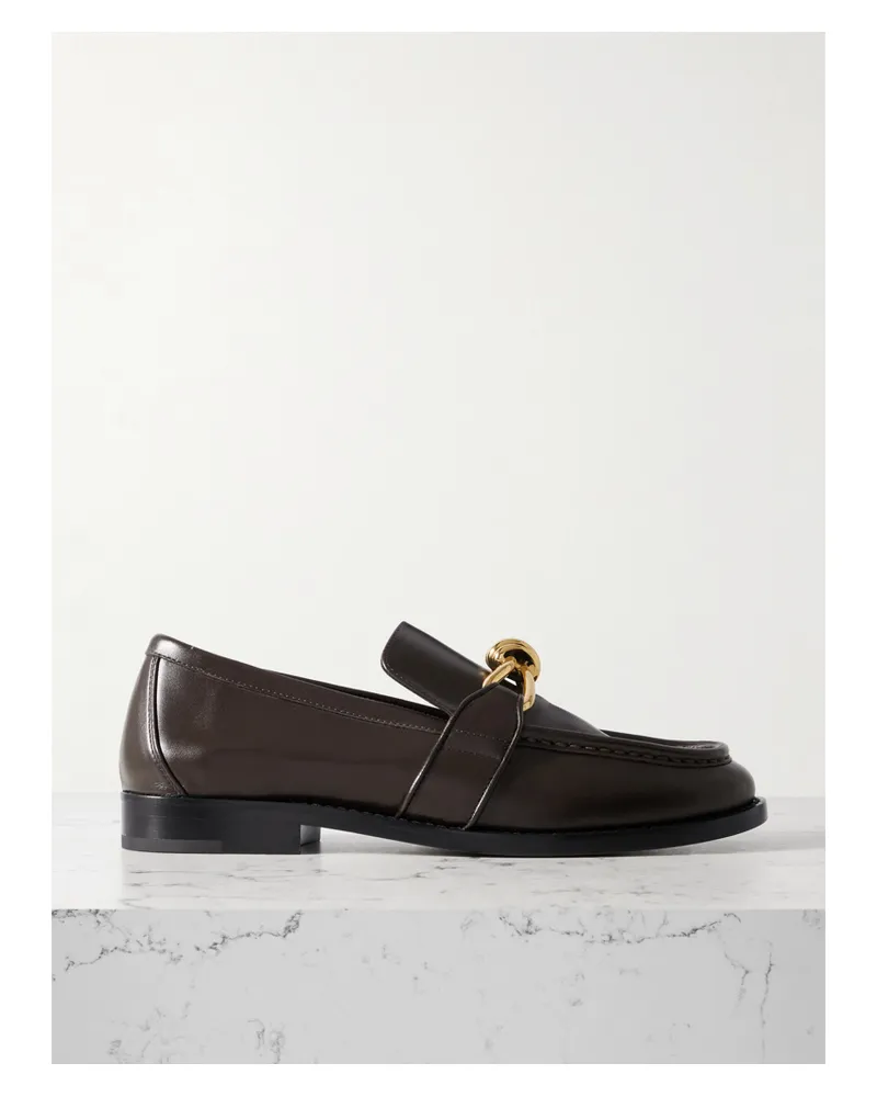 Bottega Veneta Astaire Embellished Leather Loafers - Brown Brown