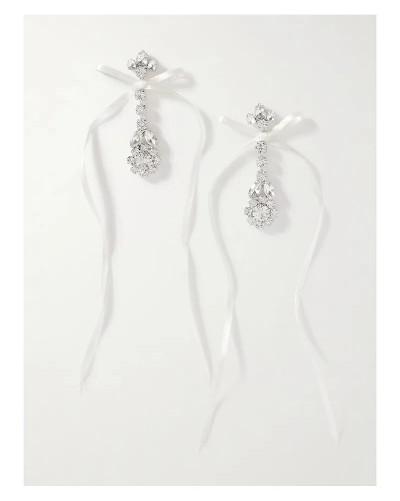 Simone Rocha Victorian Bow Ohrringe Mit Kristallglas Und Silberfarbenem Satin Silber
