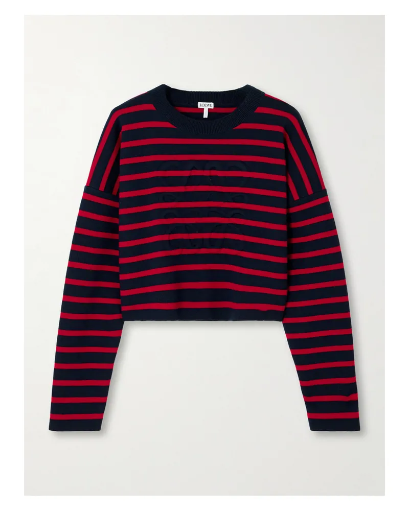 Loewe Verkürzter Oversized-pullover Aus Gestreiftem Jacquard-strick Aus Einer Wollmischung - Rot Rot