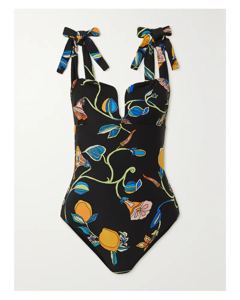 La DoubleJ Barbarella Wendbarer Bedruckter Badeanzug Zum Binden - Schwarz Schwarz