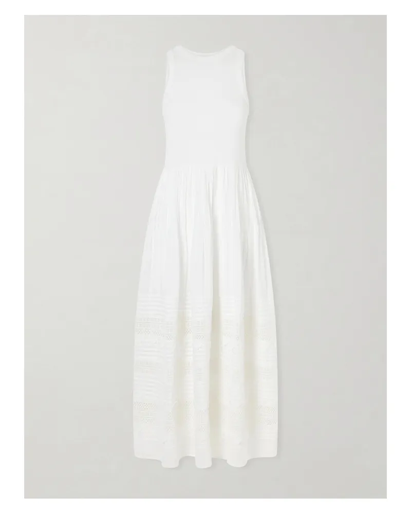 Ralph Lauren Crochet-trimmed Ribbed Cotton-blend Maxi Dress - White White