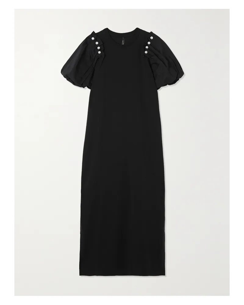 Mother of Pearl Bella Midikleid Aus Baumwoll-jersey Mit Stretch-anteil Und Kunstperlen - Schwarz Schwarz