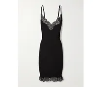 Lace-trimmed Ribbed Silk-jersey Mini Dress - Black