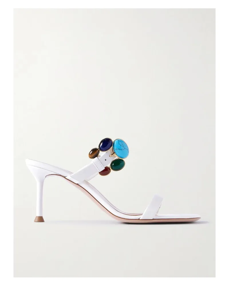 Gianvito Rossi 70 Mules Aus Leder Mit Verzierung - Weiß Weiß