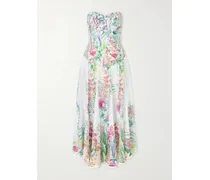 Illyr Off-the-shoulder Smocked Floral-print Cotton-blend Voile Midi Dress - White