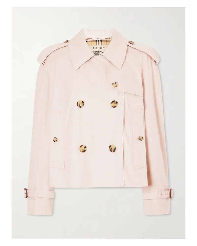 Burberry Haltye Double-breasted Belted Cotton-gabardine Cropped Trench Jacket - Pink Pink