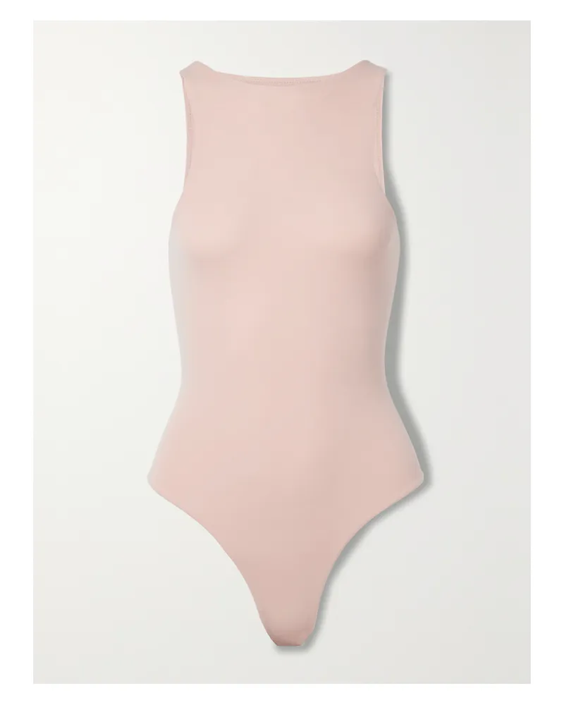 SKIMS Fits Everybody High Neck Bodysuit – Mica – String-body Aus Glänzendem Stretch-jersey - Neutral Neutral