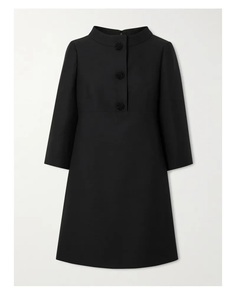 Valentino Garavani Embellished Wool And Silk-blend Crepe Mini Dress - Black Black
