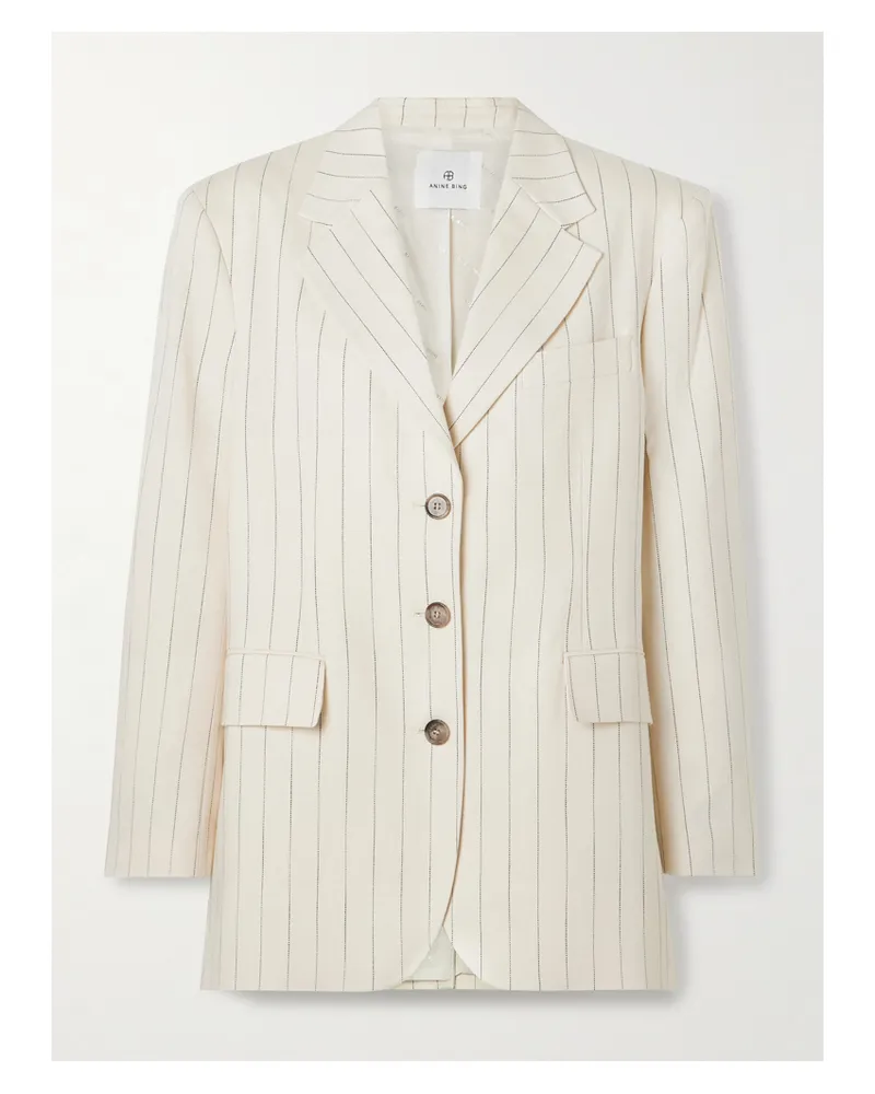 Anine Bing Sara Oversized-blazer Aus Webstoff Mit Nadelstreifen - Wollweiß Wollweiß
