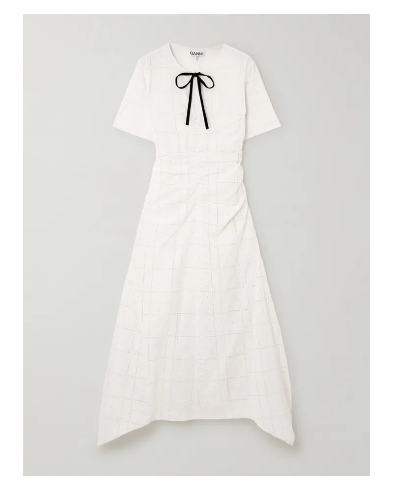 Ganni Midikleid Aus Biobaumwolle Mit Lochstickerei - Elfenbein Elfenbein