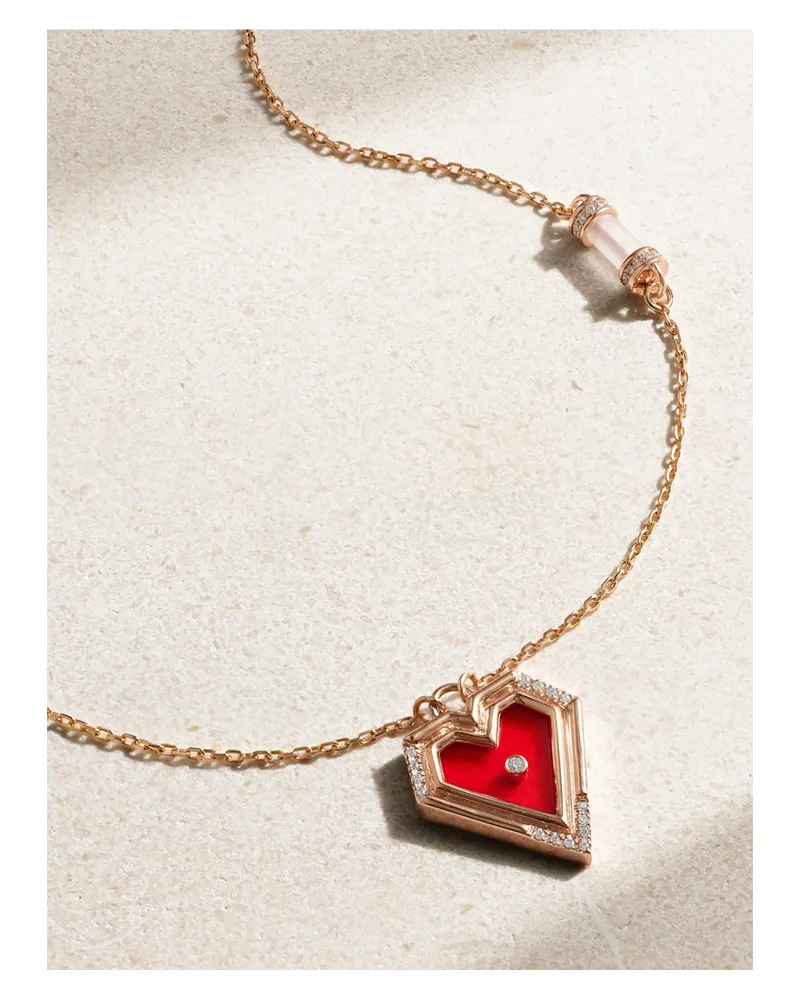 L’Atelier Nawbar Super Heart Kette Aus 18 Karat Roségold Mit Emaille, Achaten Und Diamanten - Rot Rot