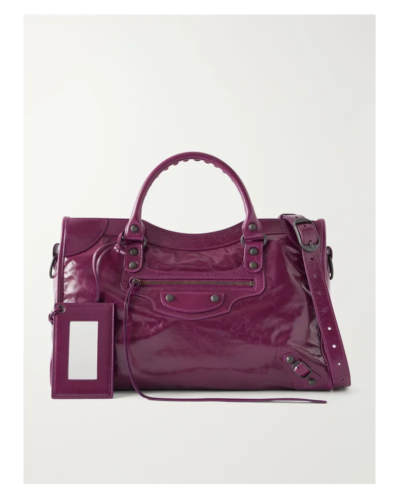 Balenciaga Le City Medium Embellished Leather Tote Bag - Purple Purple