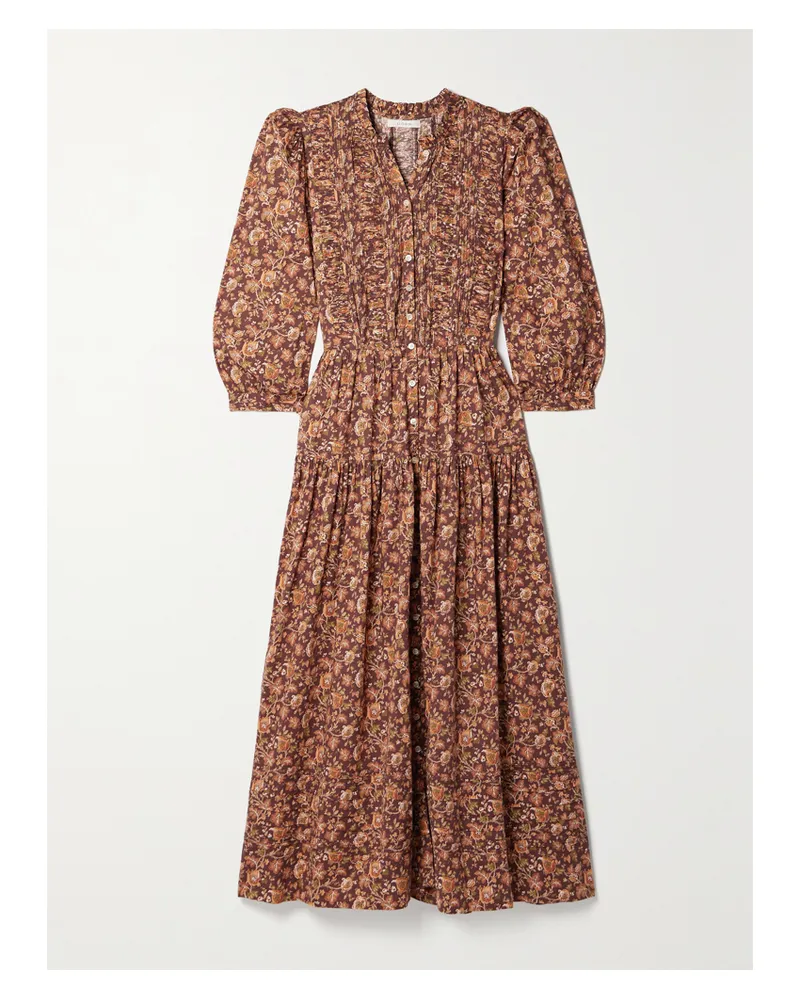 DÔEN Net Sustain Philana Midikleid Aus Biobaumwoll-voile Mit Blumenprint - Orange Orange