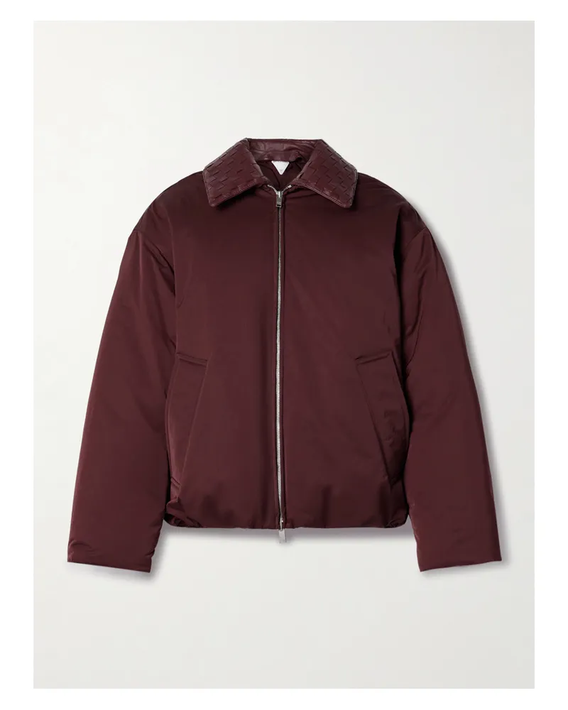 Bottega Veneta Intrecciato Leather-trimmed Shell Down Jacket - Burgundy Burgundy