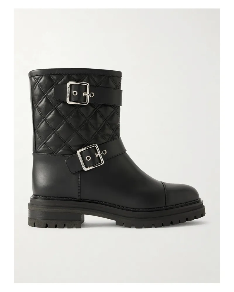 Aquazzura Liam Buckled Quilted Leather Ankle Boots - Black Black