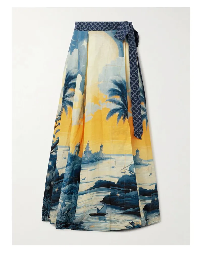 Camilla Maxi-wickelrock Aus Einer Bedruckten Leinen-seidenmischung Mit Verzierungen - Blau Blau