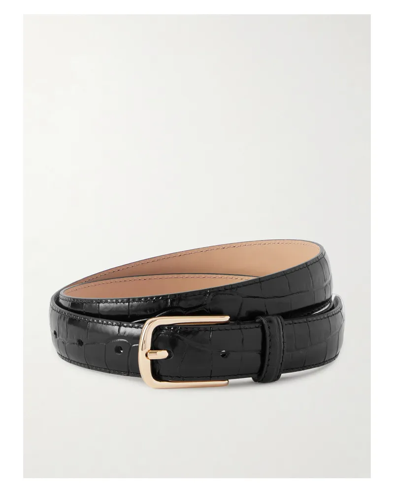 FRANKIE Shop Dione Croc-effect Leather Belt - Black Black