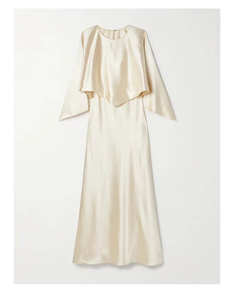 Adam Lippes Larys Mehrlagiges, Asymmetrisches Maxikleid Aus Seiden-charmeuse Mit Cape-effekt - Creme Creme