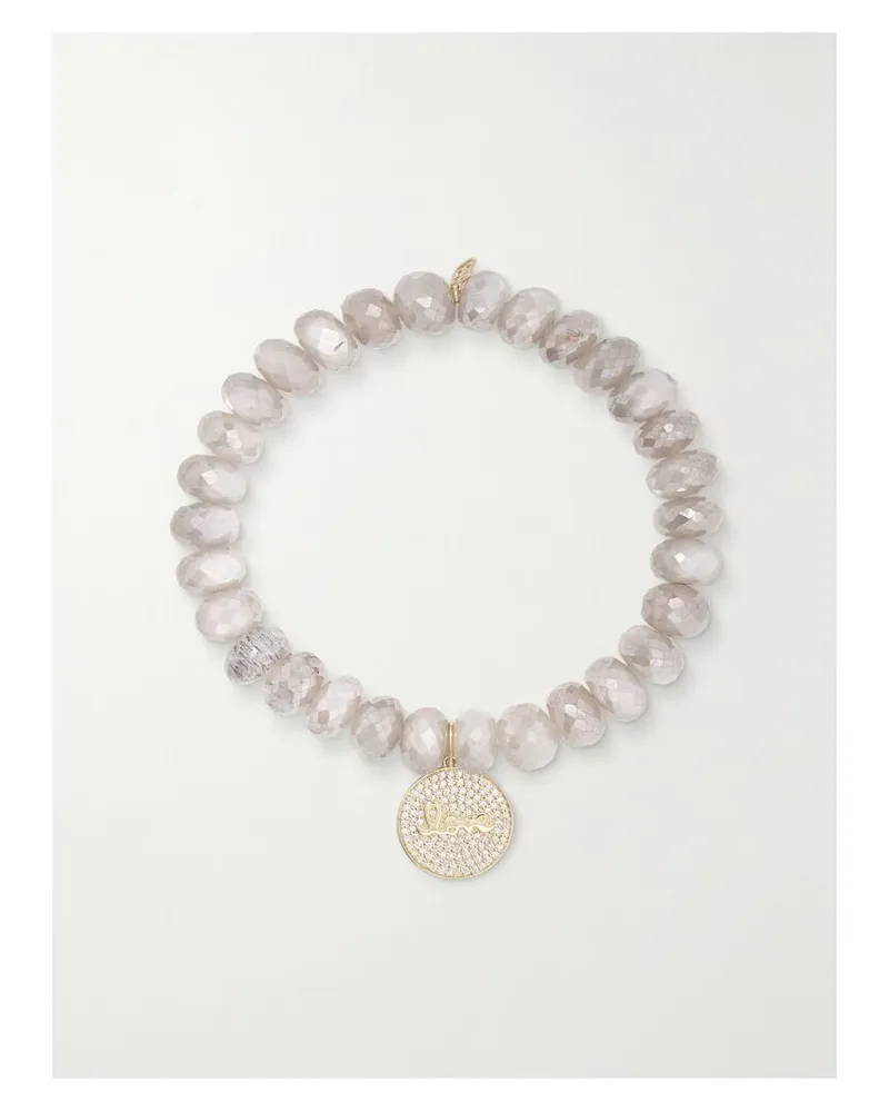 Sydney Evan Love Script Mit Mondsteinen, Diamanten Und Details Aus 14 Karat Gold - Weiß Weiß