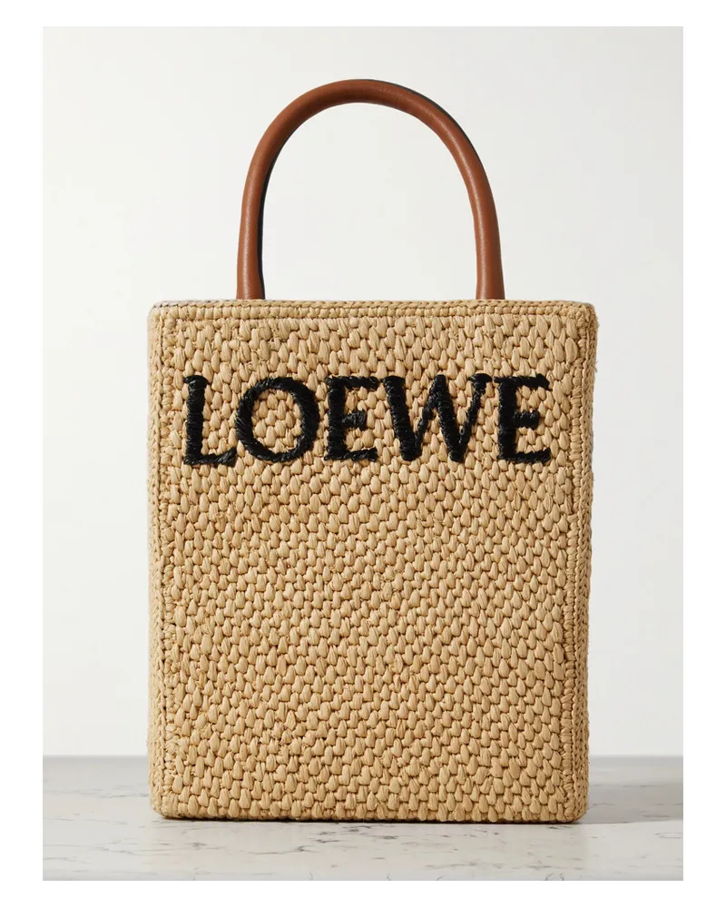 Loewe Tote aus Raffiabast mit Lederbesätzen Neutral