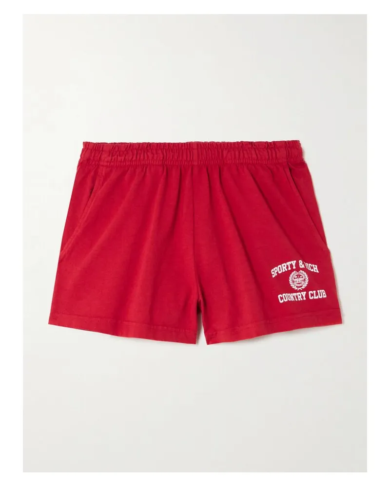 SPORTY & RICH Varsity Shorts Aus Baumwoll-jersey Mit Print - Rot Rot