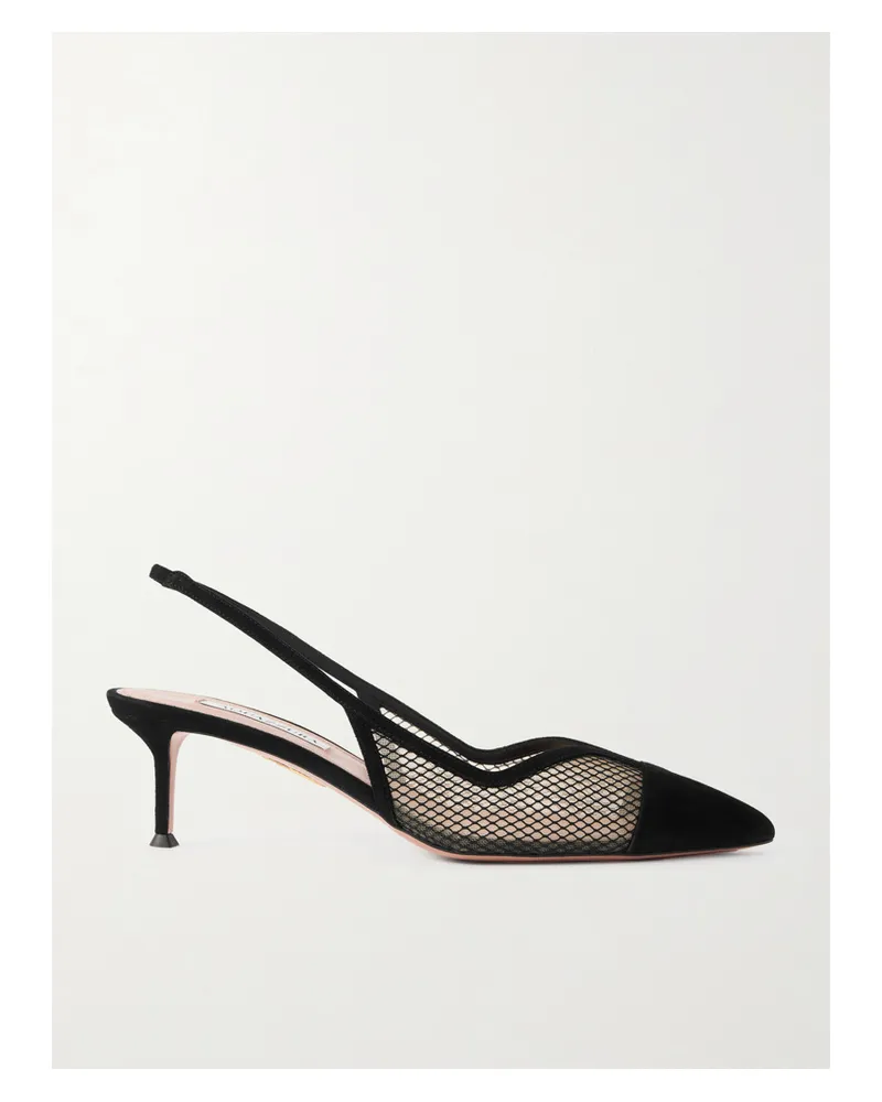 Aquazzura Gia 50 Suede-trimmed Mesh Slingback Pumps - Black Black