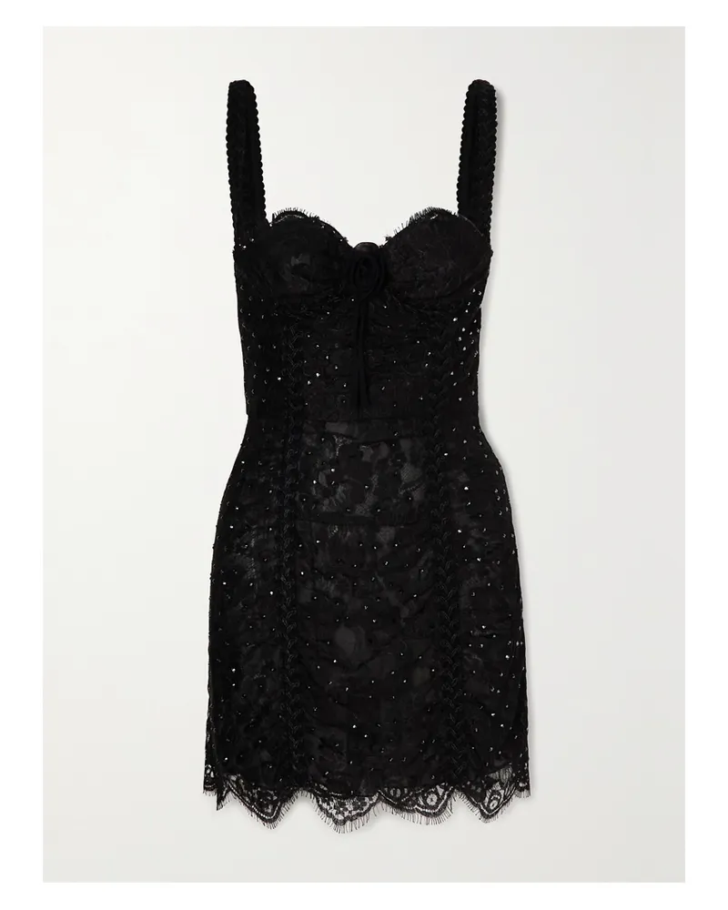 Alessandra Rich Minikleid Aus Spitze Mit Kristallen - Schwarz Schwarz