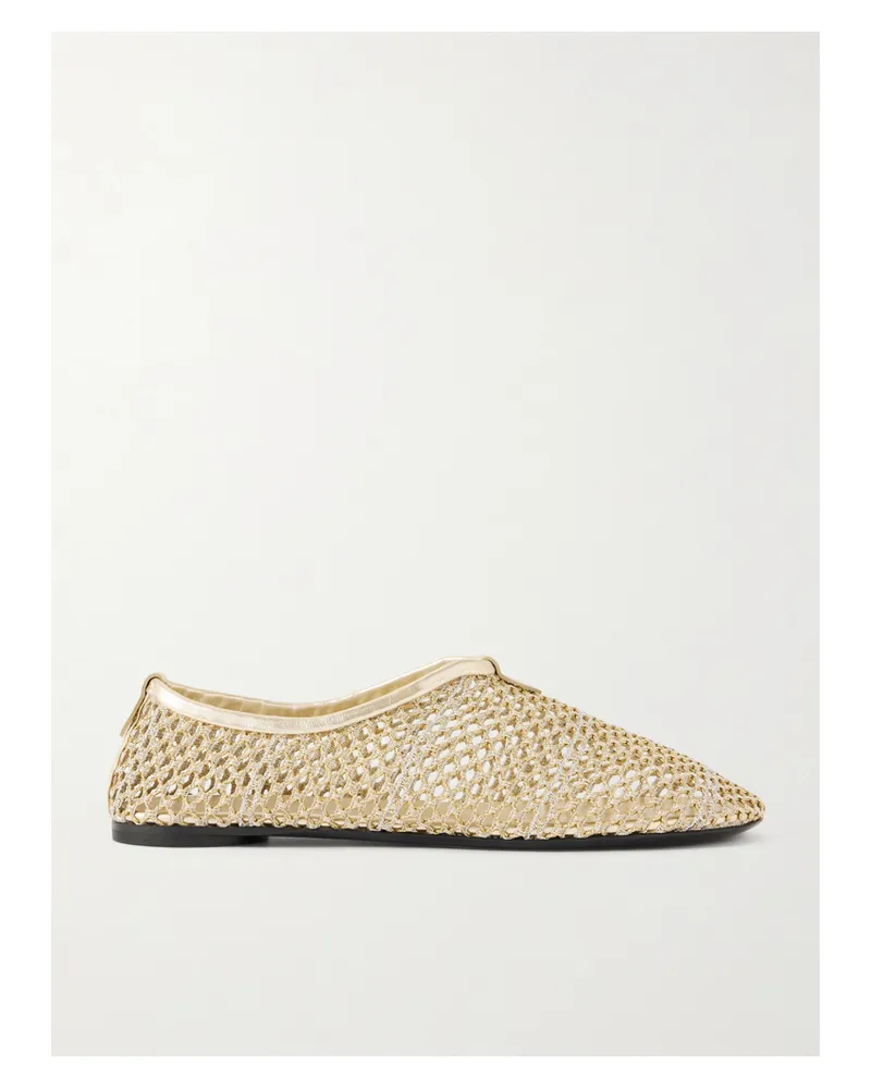 Loro Piana Floaty Loafers Aus Metallic-mesh Mit Lederbesätzen - Gold Gold