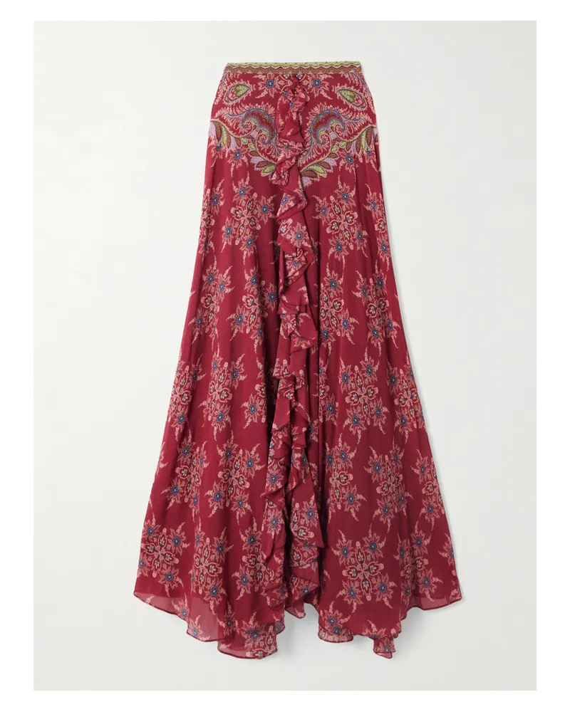 Etro Maxirock Aus Krepon Mit Paisley-print Und Rüschen - Burgunder Burgunder