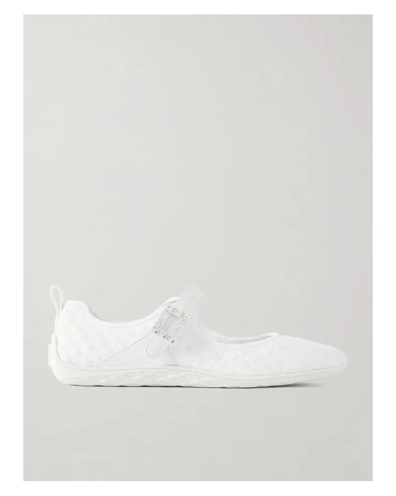 Roger Vivier Viv Low Buckled Leather And Rubber-trimmed Twill Ballet Flats - White White