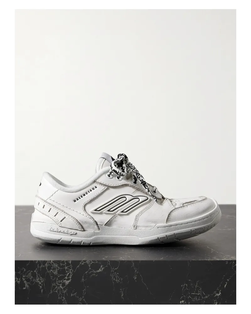 Balenciaga Hamptons Distressed Leather Sneakers - White White