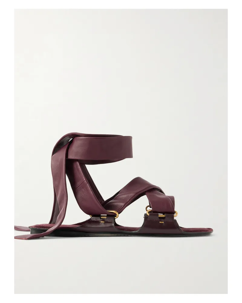 KHAITE Boden Tie-detailed Leather Sandals - Burgundy Burgundy
