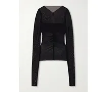 Ruched Stretch-mesh T-shirt - Black