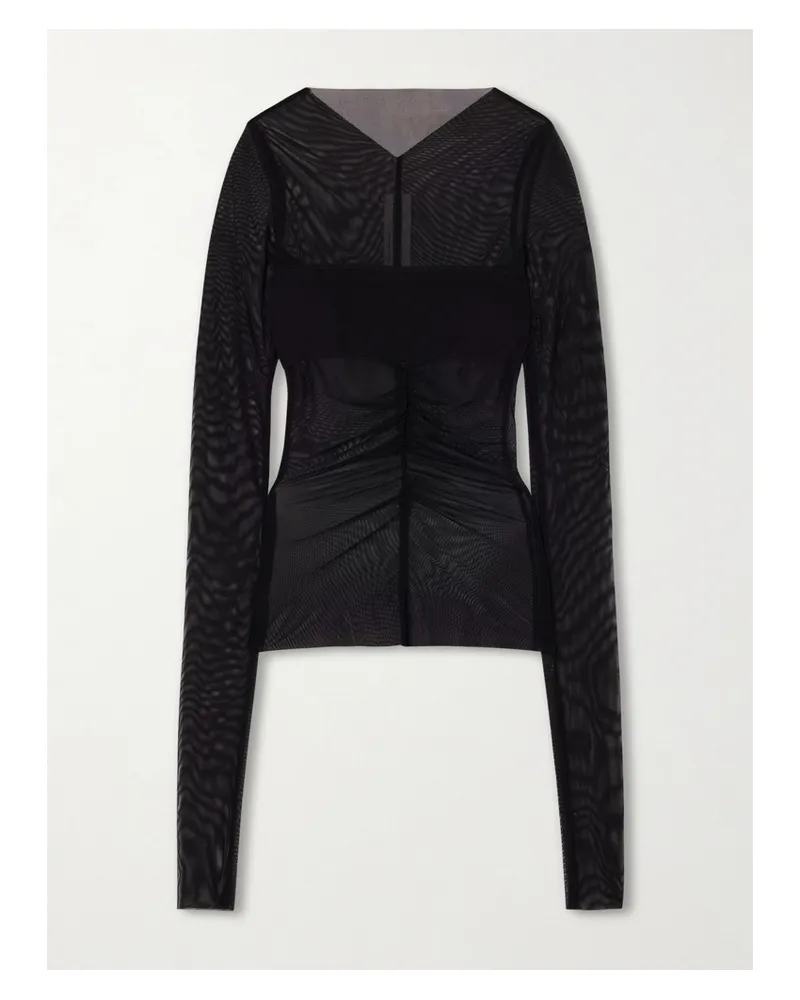 Rick Owens Ruched Stretch-mesh T-shirt - Black Black