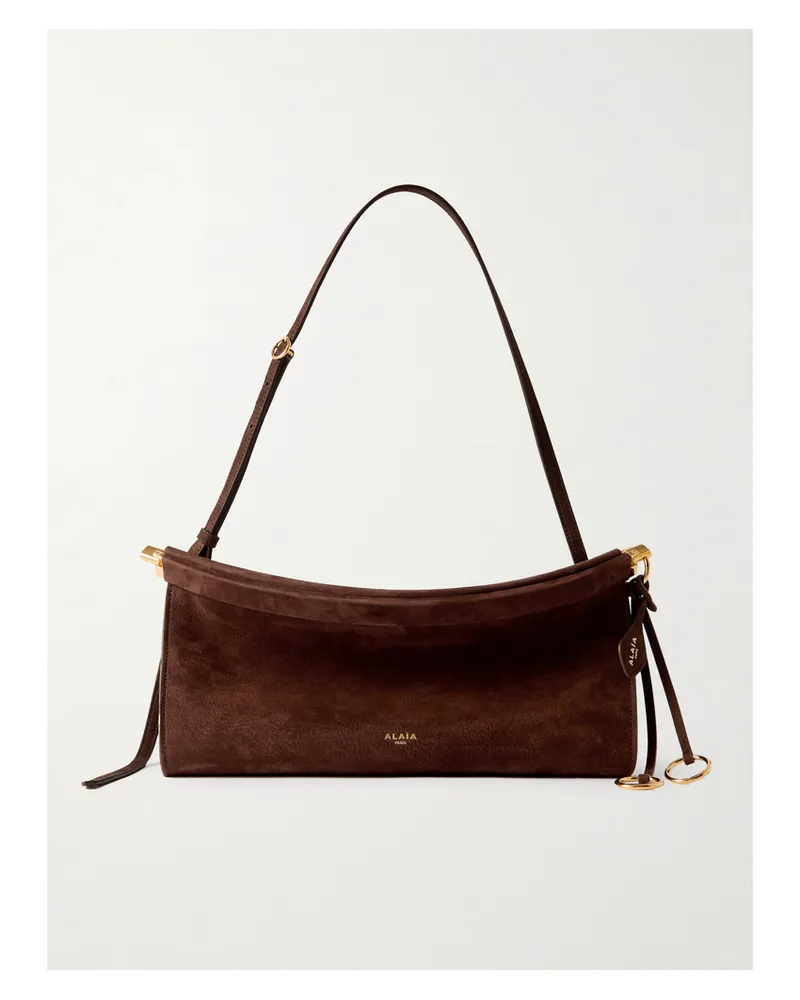 Alaïa Le Click E/w Mittelgroße Schultertasche Aus Nubukleder - Braun Braun