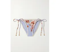 Awaken Crochet-trimmed Embellished Floral-print Bikini Briefs - Blue