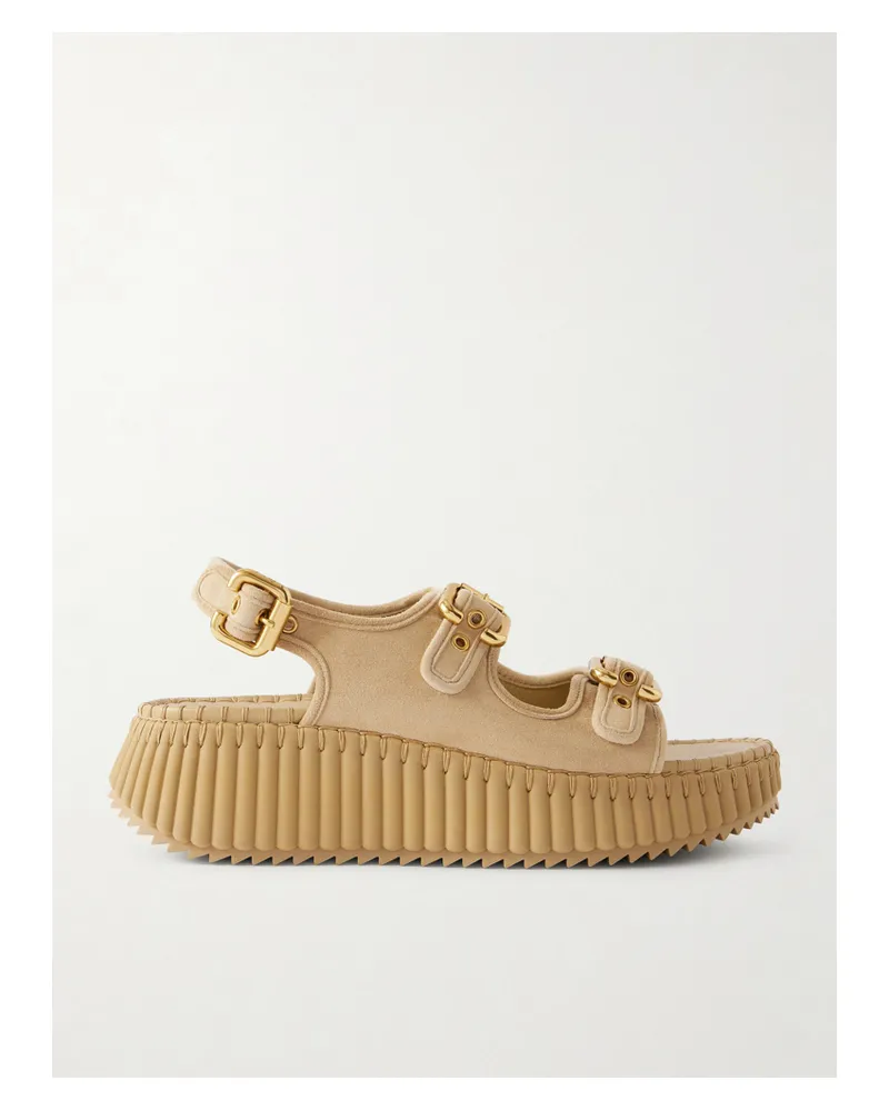Chloé Nama Plateau-sandalen Aus Veloursleder - Neutral Neutral