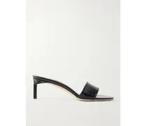 T Mule 55 Croc-embossed Leather Sandals - Black