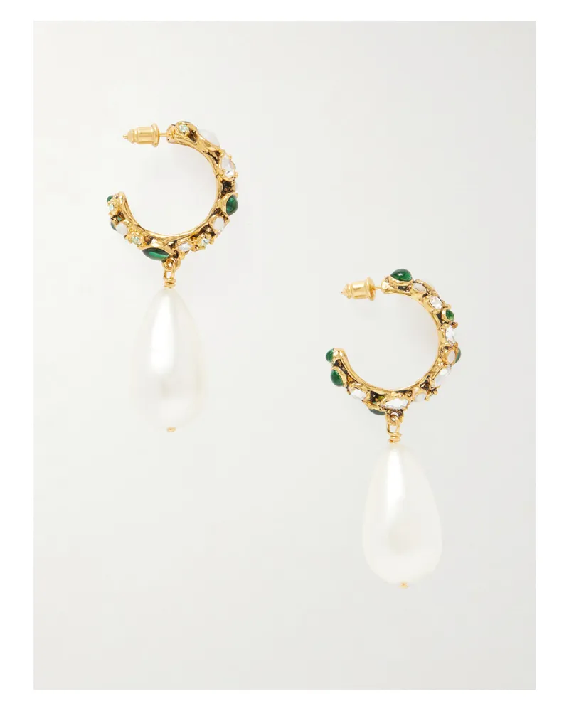 Saint Laurent Goldfarbene Creolen Mit Kristallen Und Perlen Gold