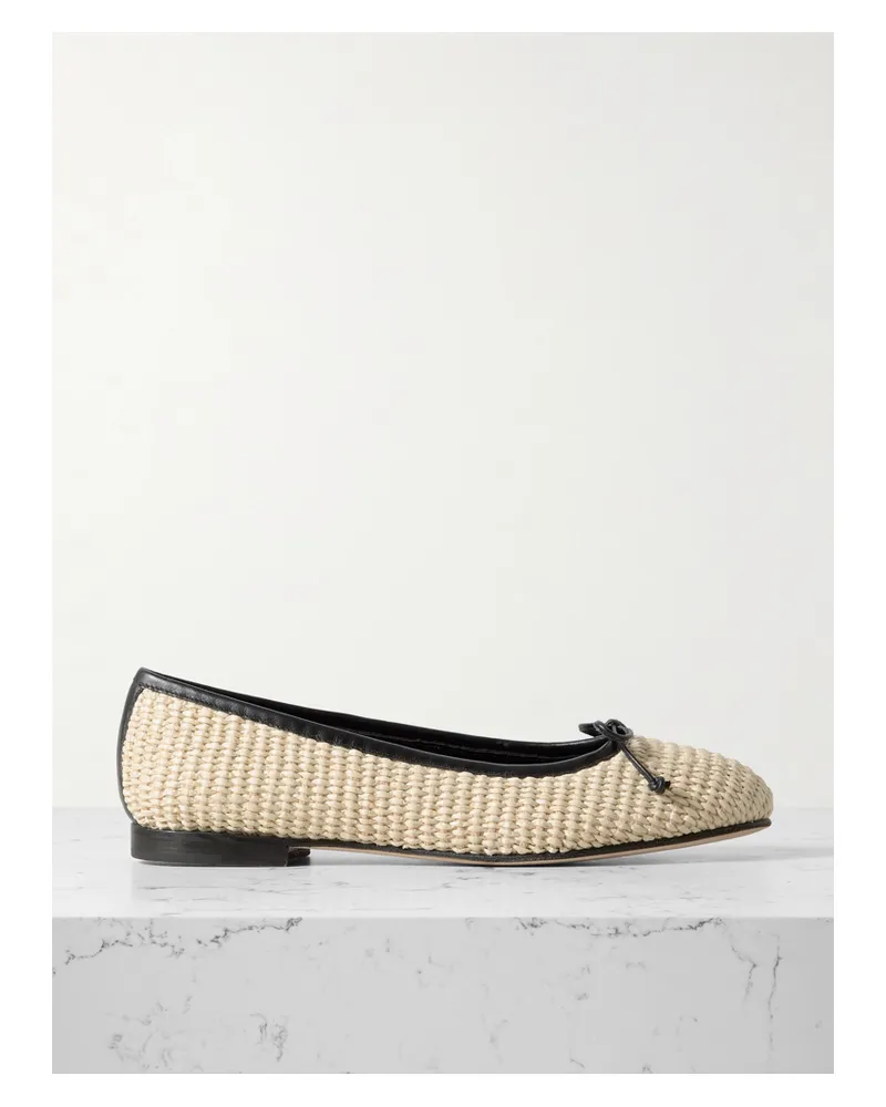Manolo Blahnik Veralli Leather-trimmed Raffia Ballet Flats - Cream Cream