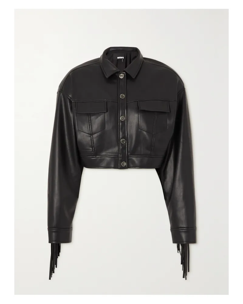 ROTATE Birger Christensen Barrie Verkürzte Jacke Aus Kunstleder Mit Fransen - Schwarz Schwarz