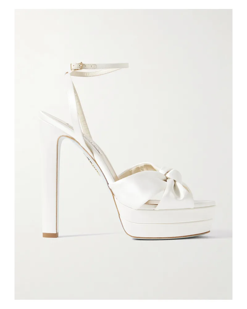 Aquazzura Cupid Plateau 130 Knotted Satin Platform Sandals - White White