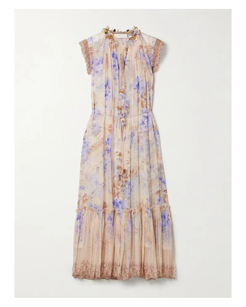 Zimmermann Dawning Midikleid Aus Krepon Mit Blumenprint Und Applikationen - Lila Lila