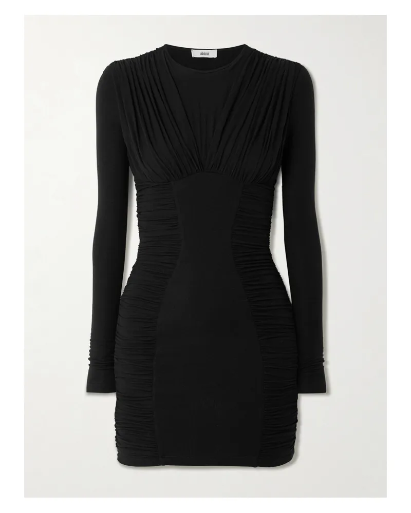 AGOLDE Abbi Ruched Stretch-lyocell Mini Dress - Black Black