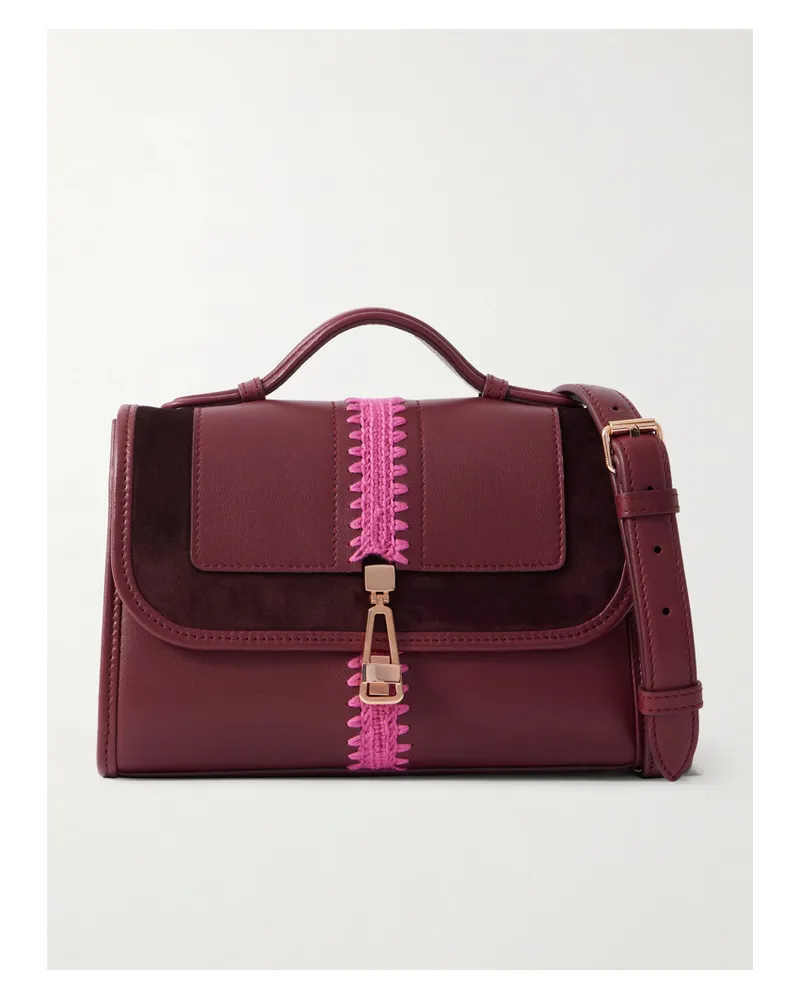 Gabriela Hearst Leonora Small Crochet And Suede-trimmed Leather Shoulder Bag - Burgundy Burgundy