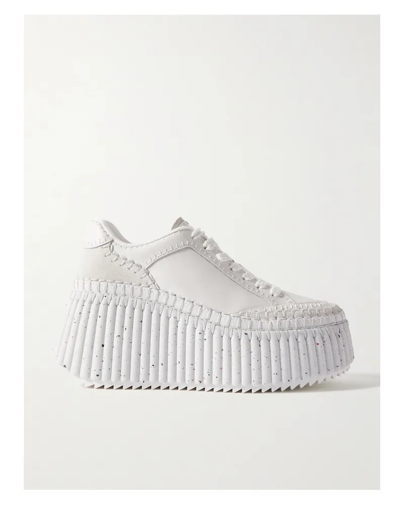 Chloé Nama Sneakers Aus Leder Mit Velourslederbesätzen Und Plateau - Weiß Weiß
