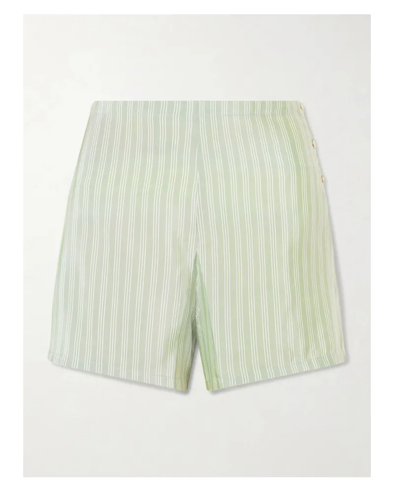 BODE Sylvan Striped Silk-satin Shorts - Green Green