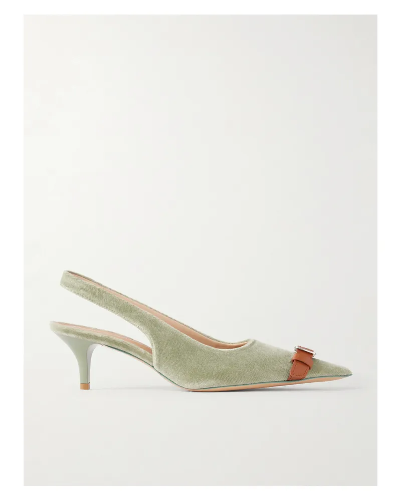 J.W.Anderson Buckle-embellished Leather-trimmed Velvet Slingback Pumps - Green Green