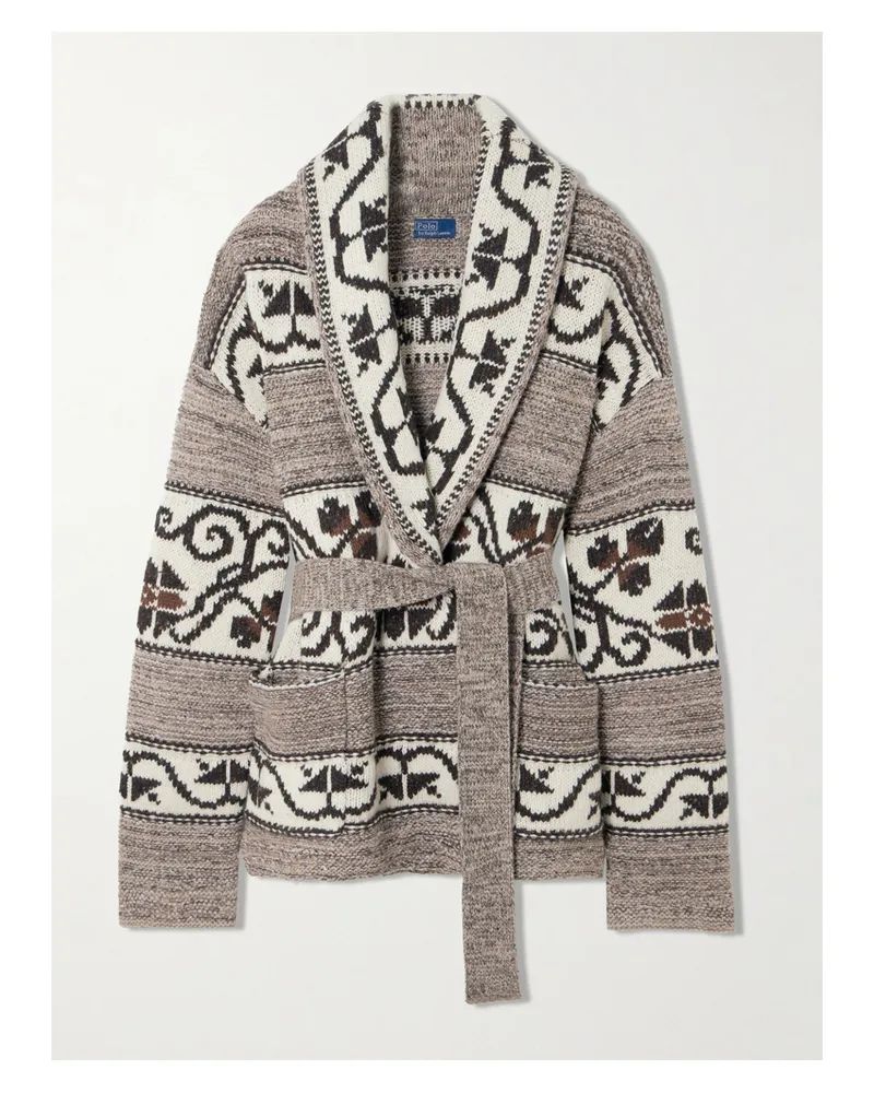 Ralph Lauren Cardigan Aus Jacquard-strick Aus Einer Wollmischung Mit Bindegürtel - Neutral Neutral